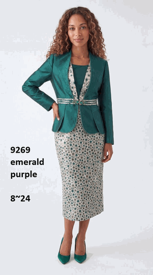 Lusso <br> (Fall/Winter 2026) <br> LU9269 <br><br>Emerald  <br>  Purple <br> 8 10 12 14 16 18 20 22 24<br><br>3 piece pebble pattern suit w/cami & gemstone clasp