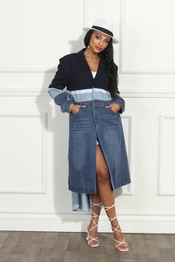 Luxe Moda by DV <br> (Fall 2024) <br> LM318 <br> <br> Blue/Black-Denim <br> S/M L/XL 1X/2X<br> <br> Coat