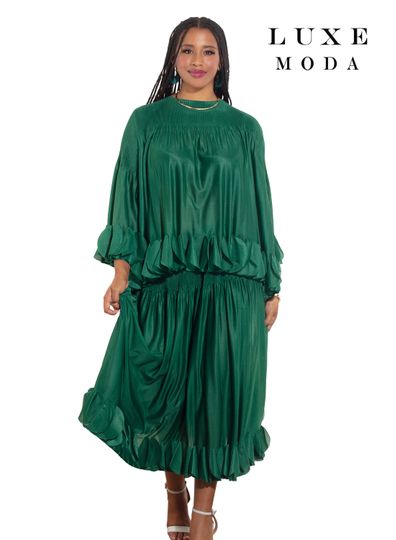 Luxe Moda <br> (Fall/Holiday 2025) <br> LM-460 <br> <br> Emerald-Green <br> S/M  L/XL  1X/2X<br> <br> 2pc. Top & Skirt Set