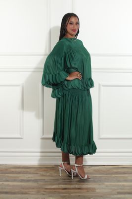 Luxe Moda <br> (Fall/Holiday 2025) <br> LM-460 <br> <br> Emerald-Green <br> S/M  L/XL  1X/2X<br> <br> 2pc. Top & Skirt Set