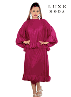 Luxe Moda <br> (Fall/Holiday 2025) <br> LM-460 <br> <br> Fushia <br> S/M  L/XL  1X/2X<br> <br> 2pc. Top & Skirt Set