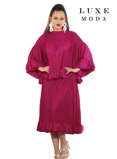 Luxe Moda <br> (Fall/Holiday 2025) <br> LM-460 <br> <br> Fushia <br> S/M  L/XL  1X/2X<br> <br> 2pc. Top & Skirt Set