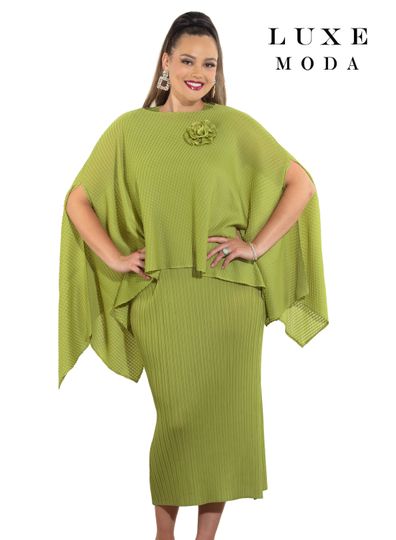 Luxe Moda <br> (Fall/Holiday 2025) <br> LM-462 <br> <br> Lime <br> S/M  L/XL  1X/2X<br> <br> 2pc. Dress & Top Set