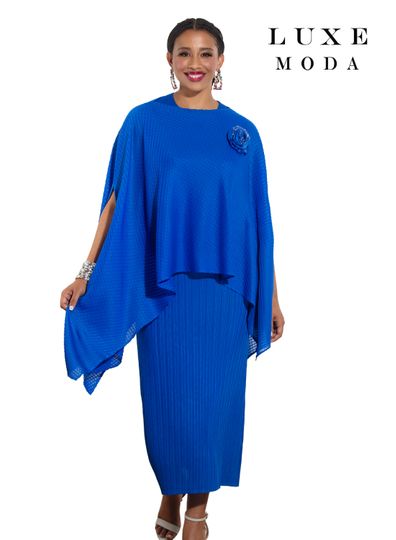 Luxe Moda <br> (Fall/Holiday 2025) <br> LM-462 <br> <br> Royal <br> S/M  L/XL  1X/2X<br> <br> 2pc. Dress & Top Set