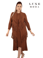 Luxe Moda <br> (Fall/Holiday 2025) <br> LM-466 <br> <br> Cinnamon <br> S/M  L/XL  1X/2X<br> <br> 2pc. Dress & Duster Set