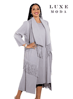 Luxe Moda <br> (Fall/Holiday 2025) <br> LM-466 <br> <br> Silver <br> S/M  L/XL  1X/2X<br> <br> 2pc. Dress & Duster Set