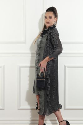 Luxe Moda <br> (Fall/Holiday 2025) <br> LM-468 <br> <br> Silver <br> S/M  L/XL  1X/2X<br> <br> 2pc. Dress & Duster Set