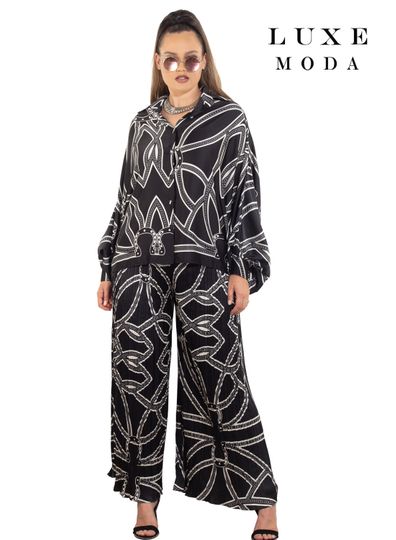 Luxe Moda <br> (Fall/Holiday 2025) <br> LM-469 <br> <br> Black/Off-White <br> S/M  L/XL  1X/2X<br> <br> 2pc. Top & Pant Set