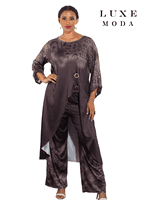 Luxe Moda <br> (Fall/Holiday 2025) <br> LM-470 <br> <br> Brown <br> S/M  L/XL  1X/2X<br> <br> 2pc. Tunic  Pant Set