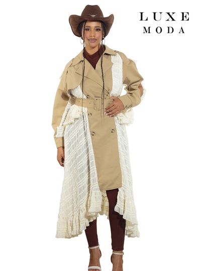 Luxe Moda <br> (Fall/Holiday 2025) <br> LM-471 <br> <br> Khaki/Off-White <br> S/M  L/XL  1X/2X<br> <br> Coat