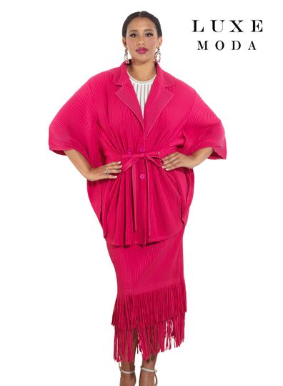 Luxe Moda <br> (Fall/Holiday 2025) <br> LM-482 <br> <br> Fuchsia <br> S/M  L/XL  1X/2X<br> <br> 2pc. Jacket & Skirt Set