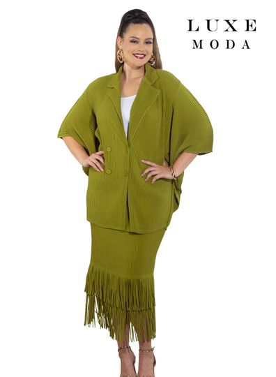 Luxe Moda <br> (Fall/Holiday 2025) <br> LM-482 <br> <br> Kiwi <br> S/M  L/XL  1X/2X<br> <br> 2pc. Jacket & Skirt Set