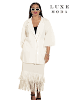 Luxe Moda <br> (Fall/Holiday 2025) <br> LM-482 <br> <br> Off-White <br> S/M  L/XL  1X/2X<br> <br> 2pc. Jacket & Skirt Set
