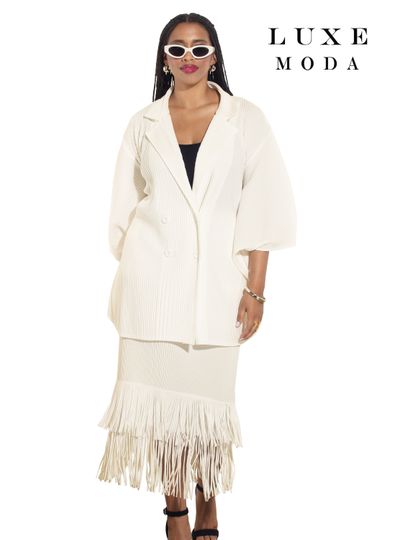 Luxe Moda <br> (Fall/Holiday 2025) <br> LM-482 <br> <br> Off-White <br> S/M  L/XL  1X/2X<br> <br> 2pc. Jacket & Skirt Set