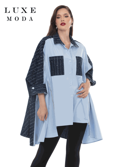 Luxe Moda <br> (Fall/Holiday 2026) <br> LM-508 <br> <br> Lt.Blue/Denim <br> ONE-SIZE<br> <br> Tunic