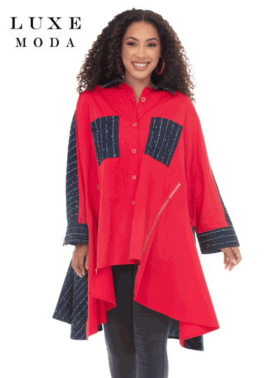 Luxe Moda <br> (Fall/Holiday 2026) <br> LM-508 <br> <br> Red/Denim <br> ONE-SIZE<br> <br> Tunic