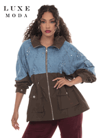 Luxe Moda <br> (Fall/Holiday 2026) <br> LM-550 <br> <br> Denim/Coffee <br> S/M L/XL 1X/2X<br> <br> Jacket Luxe Moda <br> (Fall/Holiday 2026) <br> LM-550 <br> <br> Denim/Coffee <br> S/M L/XL 1X/2X<br> <br> Jacket