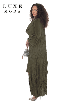 Luxe Moda <br> (Fall/Holiday 2026) <br> LM-566 <br> <br> OLIVE <br> S/M L/XL 1X/2X<br> <br> 2pc. Dress & Duster