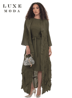 Luxe Moda <br> (Fall/Holiday 2026) <br> LM-566 <br> <br> OLIVE <br> S/M L/XL 1X/2X<br> <br> 2pc. Dress & Duster Luxe Moda <br> (Fall/Holiday 2026) <br> LM-566 <br> <br> OLIVE <br> S/M L/XL 1X/2X<br> <br> 2pc. Dress & Duster