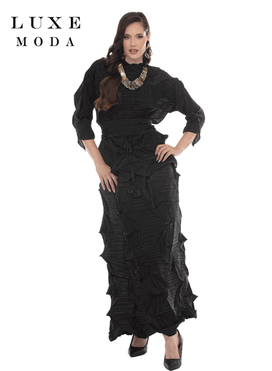 Luxe Moda <br> (Fall/Holiday 2026) <br> LM-568 <br> <br> BLACK <br> S/M L/XL 1X/2X<br> <br> 2pc. Top & Skirt