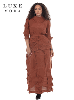 Luxe Moda <br> (Fall/Holiday 2026) <br> LM-568 <br> <br> CLAY <br> S/M L/XL 1X/2X<br> <br> 2pc. Top & Skirt Luxe Moda <br> (Fall/Holiday 2026) <br> LM-568 <br> <br> CLAY <br> S/M L/XL 1X/2X<br> <br> 2pc. Top & Skirt