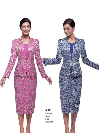 Serafina <br> (Fall/Holiday 2025) <br> SF4385 <br> <br> Fuchsia  <br>  Navy <br> 8 10 12 14 16 18 20 22<br><br>Jacquard<br>3 Piece