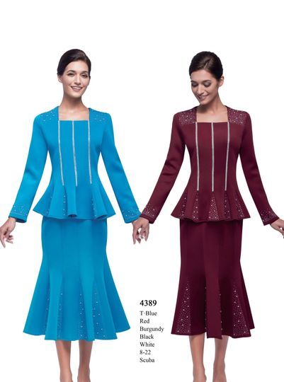 Serafina <br> (Fall/Holiday 2025) <br> SF4389 <br> <br> T.Blue  <br>  Red  <br>  Burgundy  <br>  Black  <br>  White <br> 8 10 12 14 16 18 20 22<br><br>Scuba<br>2 Piece
