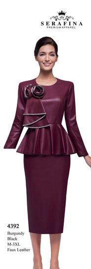 Serafina <br> (Fall/Holiday 2025) <br> SF4392 <br> <br> Black  <br>  Burgundy <br> M(10) L(12) XL(14) <br> 1x(16) 2x(18) 3x(20)<br><br>Faux Leather<br>2 Piece