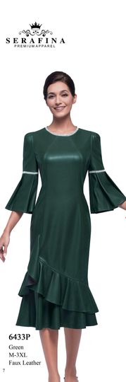 Serafina <br> (Fall/Holiday 2025) <br> SF6433p <br> <br> Green <br> M(10) L(12) XL(14) <br> 1x(16) 2x(18) 3x(20)<br><br>Faux Leather<br>Dress