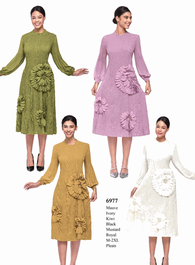 Serafina <br> (Spring/Summer 2026) <br> SF6977 <br> <br> MAUVE  <br>   IVORY  <br>   KIWI  <br>   BLACK  <br>   MUSTARD  <br>   ROYAL <br> M(10) L(12) XL(14) 1x(16) 2x(18)<br><br>PLEATS<br>DRESS
