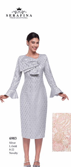 Serafina <br> (Spring/Summer 2026) <br> SF6983 <br> <br> SILVER  <br>   LIGHT-GOLD <br> 8 10 12 14 16 18 20 22<br><br>NOVELTY<br>DRESS
