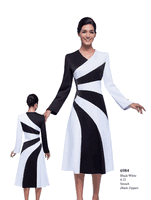 Serafina <br> (Fall/Holiday 2025) <br> SF6984 <br> <br> Black/White <br> 8 10 12 14 16 18 20 22<br><br>Stretch w/Zipper Back<br>Dress