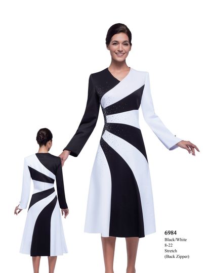 Serafina <br> (Fall/Holiday 2025) <br> SF6984 <br> <br> Black/White <br> 8 10 12 14 16 18 20 22<br><br>Stretch w/Zipper Back<br>Dress