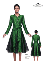 Serafina <br> (Fall/Holiday 2025) <br> SF6985 <br> <br> Green/Black <br> 8 10 12 14 16 18 20 22<br><br>Jacquard<br>Dress