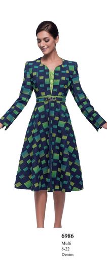 Serafina <br> (Fall/Holiday 2025) <br> SF6986 <br> <br> Multi <br> 8 10 12 14 16 18 20 22<br><br>Denim<br>Dress