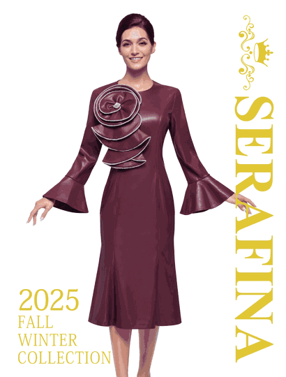 Serafina <br> (Fall/Holiday 2025) <br> SF6991 <br> <br> Burgundy  <br>  Light-Brown <br> M(10) L(12) XL(14) <br> 1x(16) 2x(18) 3x(20)<br><br>Faux Leather<br>Dress