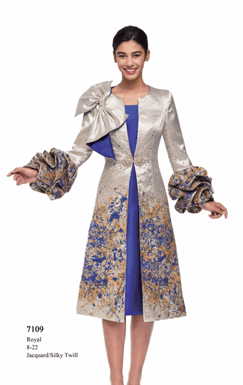 Serafina <br> (Spring/Summer 2026) <br> SF7109 <br> <br> ROYAL <br> 8 10 12 14 16 18 20 22<br><br>JACQUARD/SILKY TWILL<br>2 Piece