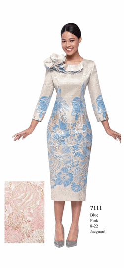 Serafina <br> (Spring/Summer 2026) <br> SF7111 <br> <br> BLUE  <br>   PINK <br> 8 10 12 14 16 18 20 22<br><br>JACQUARD<br>DRESS