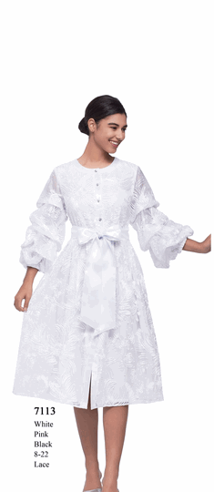 Serafina <br> (Spring/Summer 2026) <br> SF7113 <br> <br> WHITE  <br>   PINK  <br>   BLACK <br> 8 10 12 14 16 18 20 22<br><br>LACE<br>DRESS