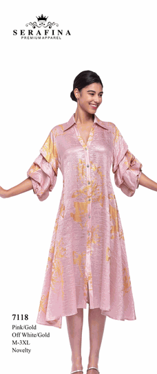 Serafina <br> (Spring/Summer 2026) <br> SF7118 <br> <br> PINK/GOLD  <br>   OFF-WHITE/GOLD <br> M(10) L(12) XL(14) <BR> 1x(16) 2x(18) 3x(20)<br><br>NOVELTY<br>DRESS
