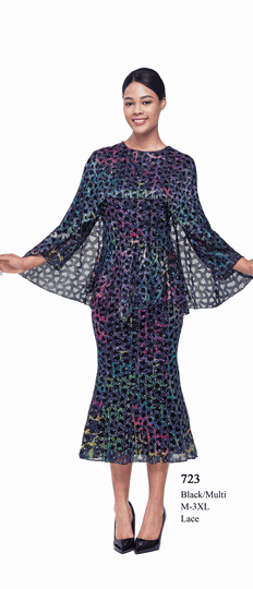 Serafina <br> (Spring/Summer 2026) <br> SF723 <br> <br> BLACK-MULTI <br> M(10) L(12) XL(14) <BR> 1x(16) 2x(18) 3x(20)<br><br>LACE<br>2 Piece