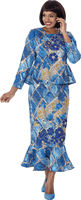 Sharz B. London <br> (Fall 2026) <br> SBL8162 <br> <br> Blue-Multi <br> S M L XL 1x 2x 3x<br><br>2-piece Denim Maxi Skirt Suit <br>