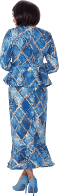 Sharz B. London <br> (Fall 2026) <br> SBL8162 <br> <br> Blue-Multi <br> S M L XL 1x 2x 3x<br><br>2-piece Denim Maxi Skirt Suit <br>