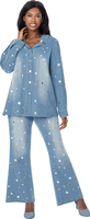 Sharz B. London <br> (Fall 2026) <br> SBL8182 <br> <br> Medium-Blue <br> S M L XL 1x 2x 3x<br><br>2-piece Denim Pant Set <br>