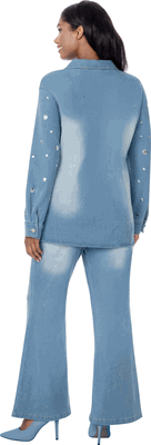 Sharz B. London <br> (Fall 2026) <br> SBL8182 <br> <br> Medium-Blue <br> S M L XL 1x 2x 3x<br><br>2-piece Denim Pant Set <br>