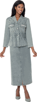 Sharz B. London <br> (Fall 2026) <br> SBL8192 <br> <br> Washed-Denim <br> S M L XL 1x 2x 3x<br><br>2-piece Denim Maxi Skirt Suit, Washed Finish <br>