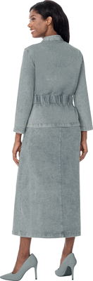 Sharz B. London <br> (Fall 2026) <br> SBL8192 <br> <br> Washed-Denim <br> S M L XL 1x 2x 3x<br><br>2-piece Denim Maxi Skirt Suit, Washed Finish <br>