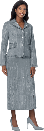 Sharz B. London <br> (Fall 2026) <br> SBL8222 <br> <br> Denim <br> M L XL 1x 2x 3x<br><br>2-piece Denim Maxi Skirt Suit <br>