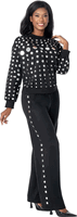 Sharz B. London <br> (Fall 2026) <br> SBL8242-Bl <br> <br> Black <br> S M L XL 1x 2x 3x<br><br>Mirror-embellished Hooded Sweatshirt & Jogger Set <br>