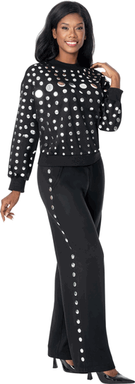 Sharz B. London <br> (Fall 2026) <br> SBL8242-Bl <br> <br> Black <br> S M L XL 1x 2x 3x<br><br>Mirror-embellished Hooded Sweatshirt & Jogger Set <br>